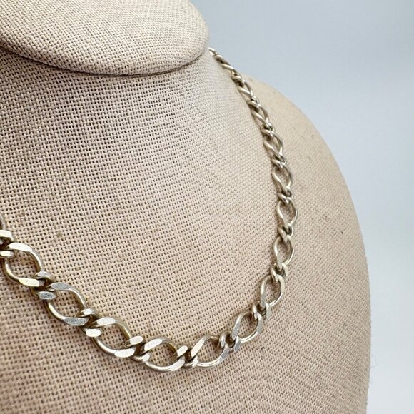VTG Solid Sterling Silver 925 Figaro Link Chain Necklace Size 18" Length - Picture 4 of 13